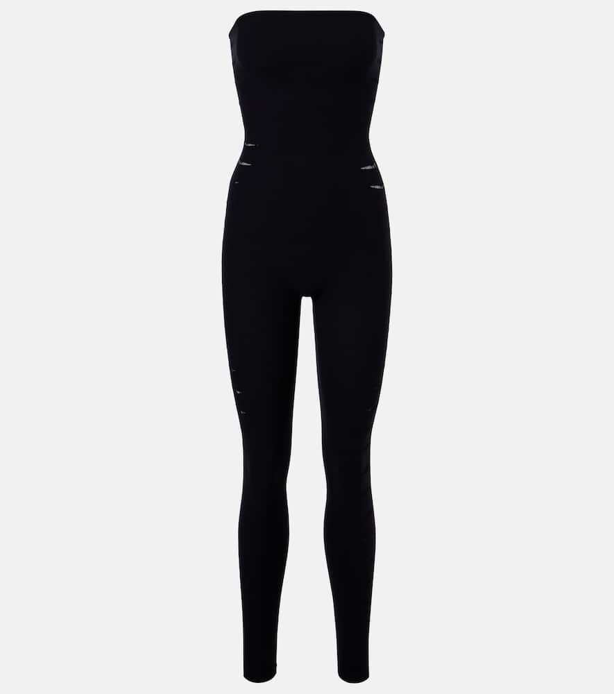 Slash cutout strapless jersey catsuit