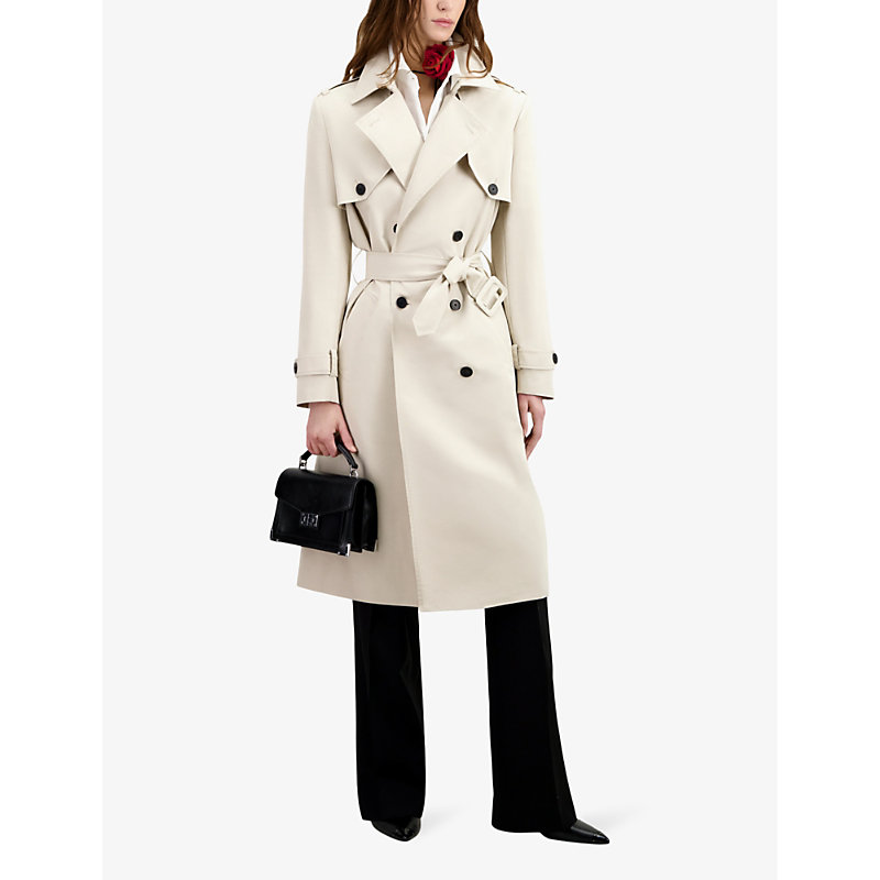 Womens Beige Notch-collar Double-breasted Cotton-blend Trench Coat