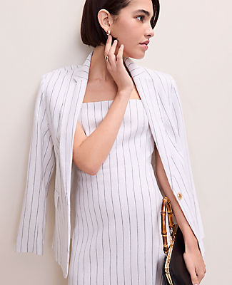 Ann Taylor The Petite Pinstripe Midi Dress in Linen Blend