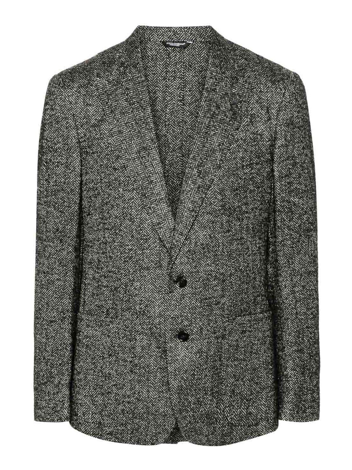 Grey Single-breasted Jacket With Peak Revers In Wool Stretch Man