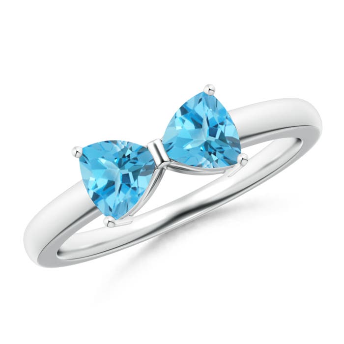 Angara 1.0 Carat Two Stone Trillion Swiss Blue Topaz Bow Tie Ring in Platinum