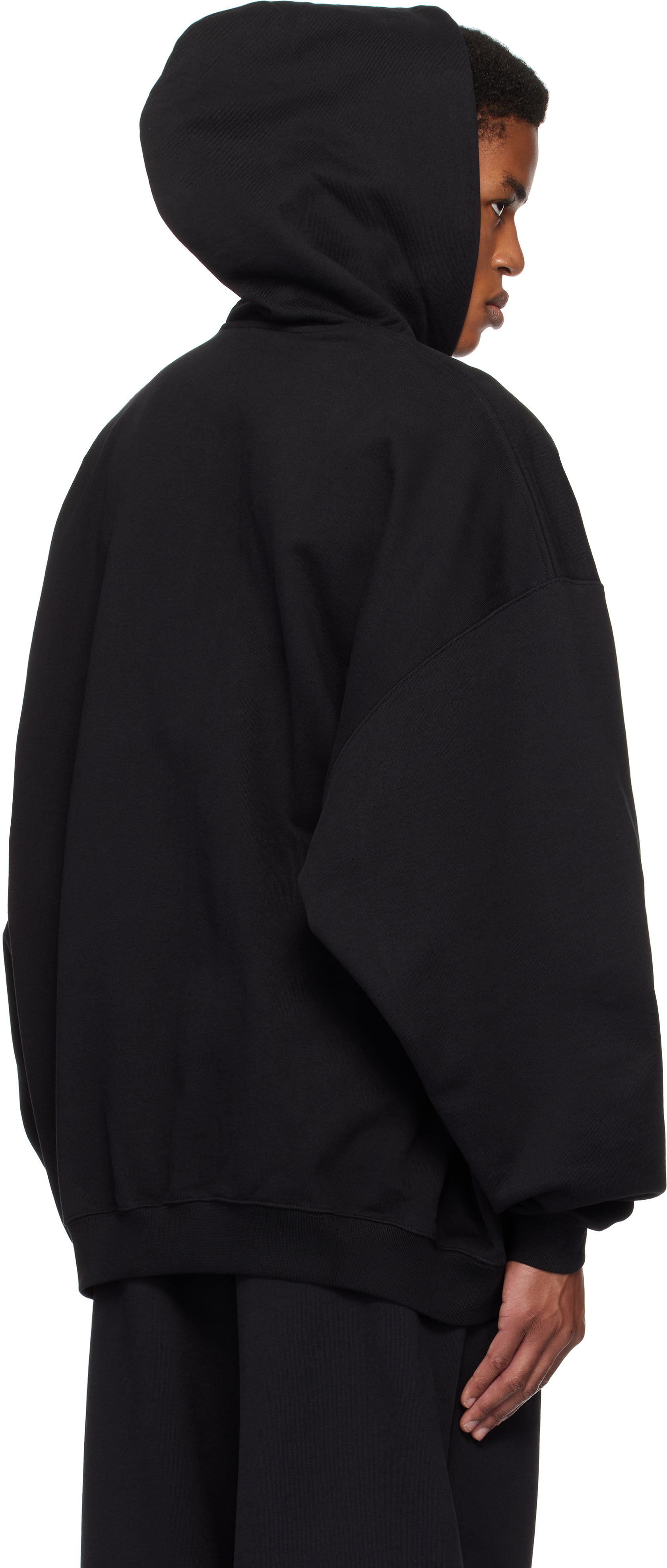 VETEMENTS Black Embroidered Logo Oversized Zip-Up Hoodie