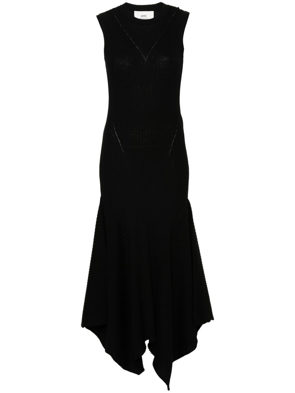 Ribbed-knit merino dress - 001 BLACK