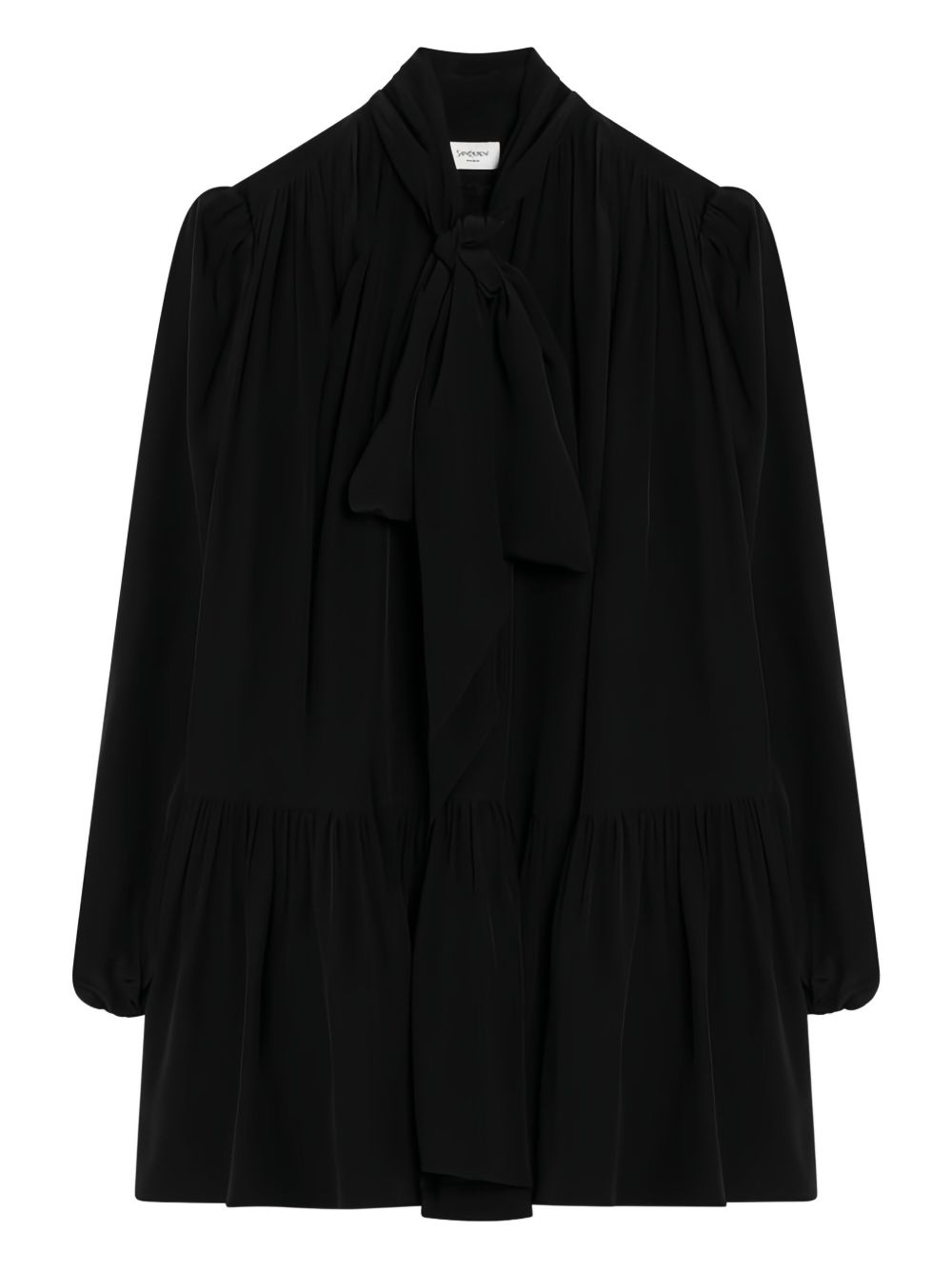 Bow-neck tiered mini dress - Black