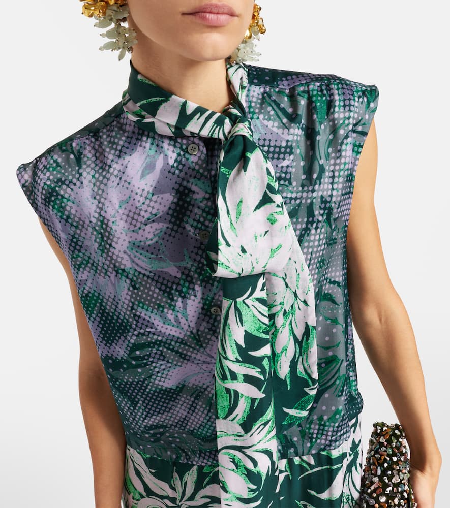 Printed tie-neck midi dress