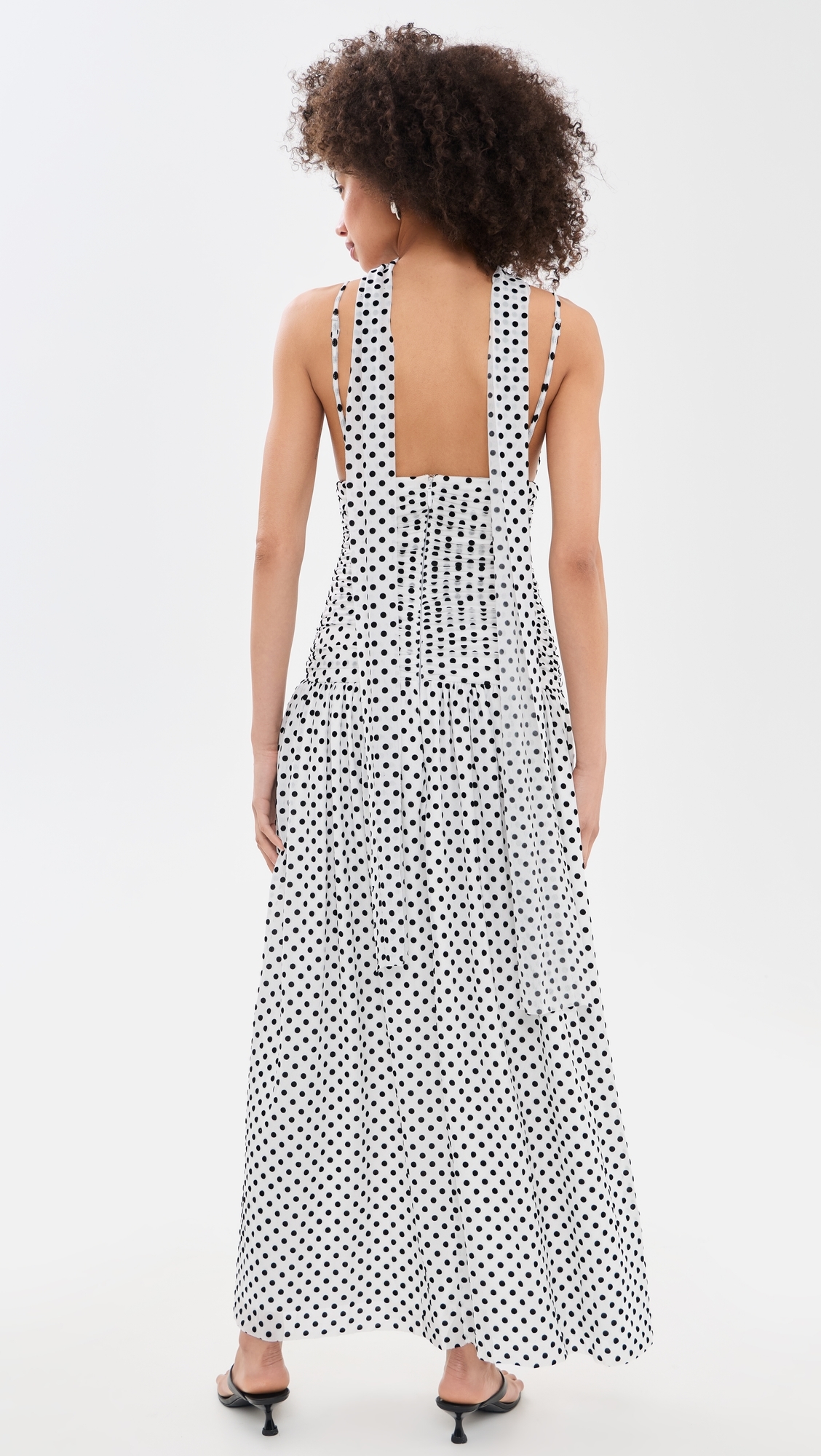 Spot Mesh Maxi Dress with Scarf White/Black