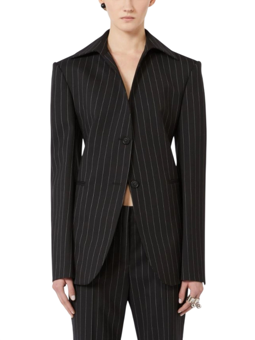 Black Stripes Shirt Collar Blazer