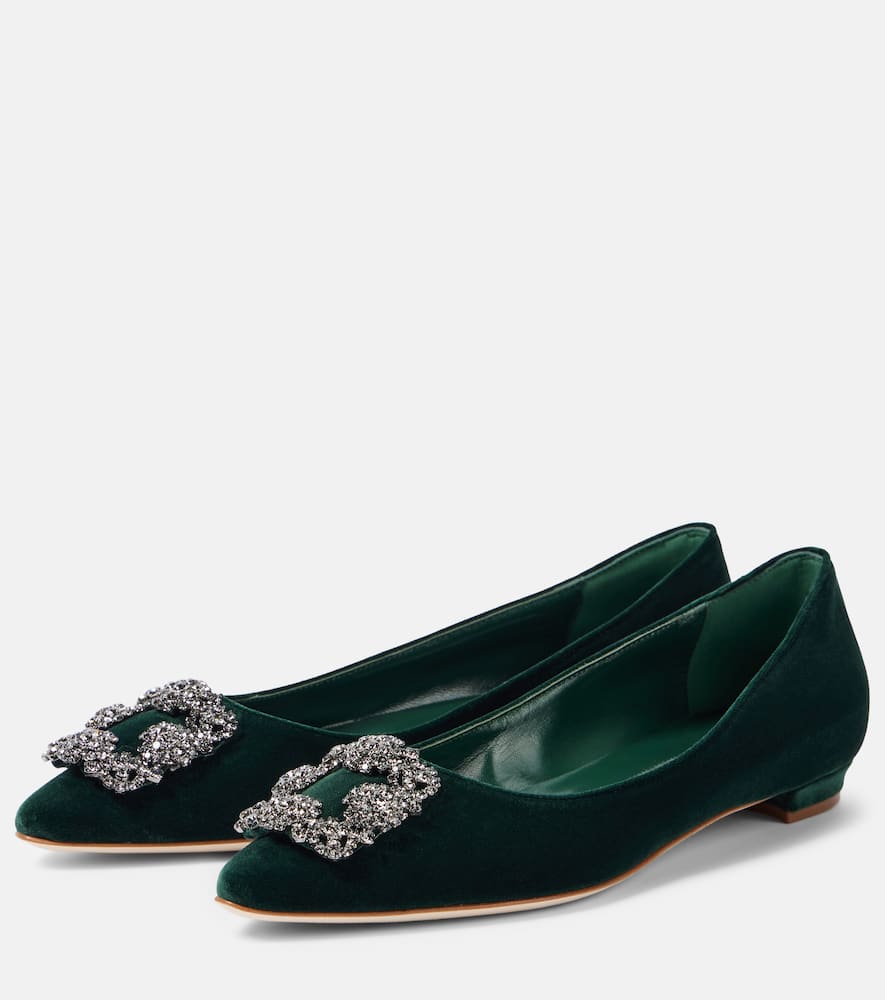 Manolo Blahnik Hangisi embellished velvet ballet flats