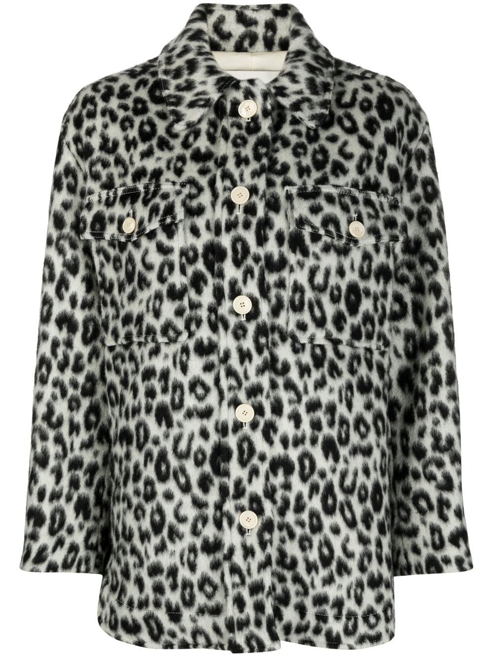 Leopard print shirt jacket - White