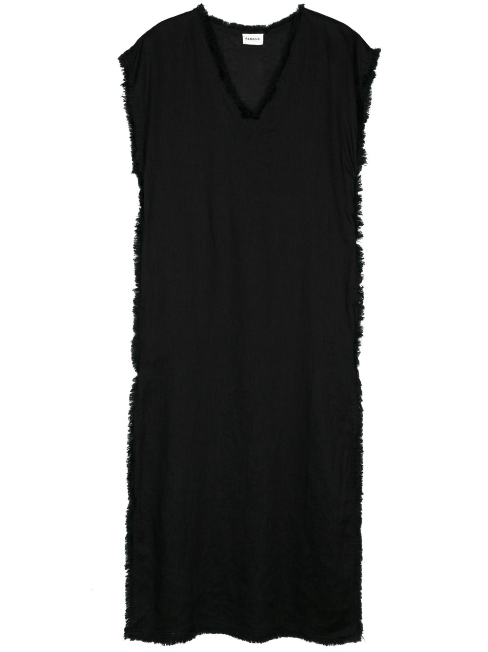 Frayed linen midi dress - Black