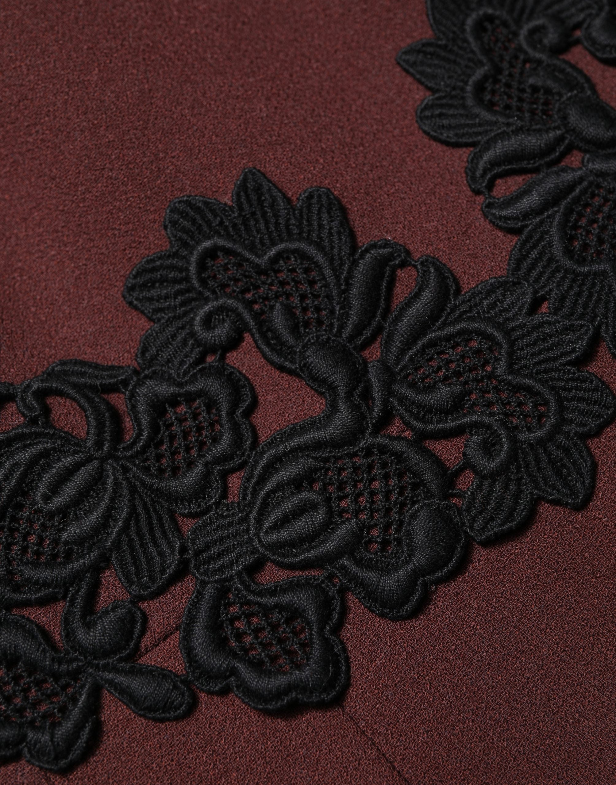 Lace-Embellished Virgin Wool Dress — Maroon