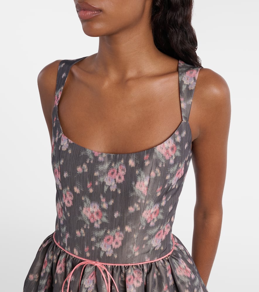 Apple floral taffeta corset midi dress