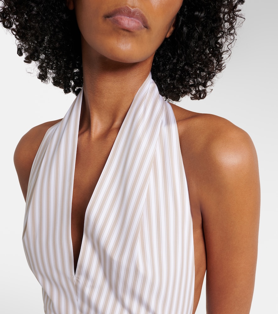 Striped halterneck cotton midi dress
