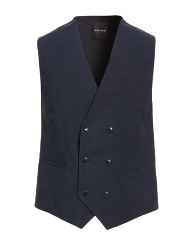 Man Tailored Vest Midnight blue Size 36 Tencel, Linen