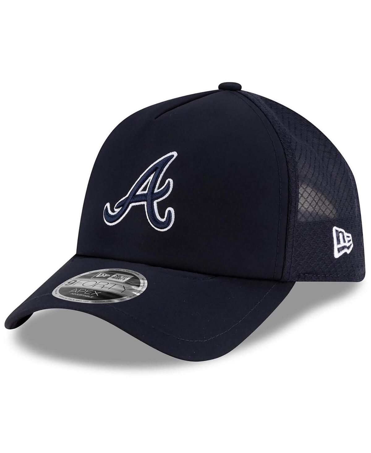 Men's Navy Atlanta Braves 2026 Batting Practice Apex 9FORTY Adjustable Trucker Hat - Navy
