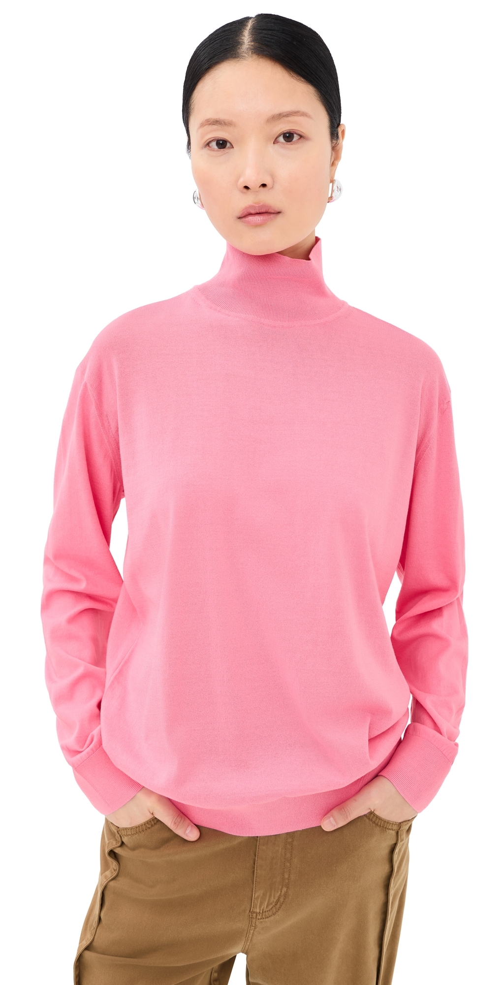 Super Fine Gauge Perfect Turtleneck Pullover Bubble Gum Pink