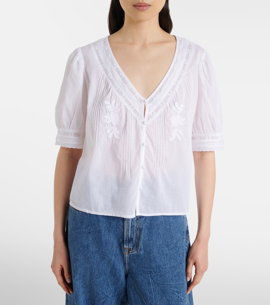 Mavis lace-trimmed cotton blouse