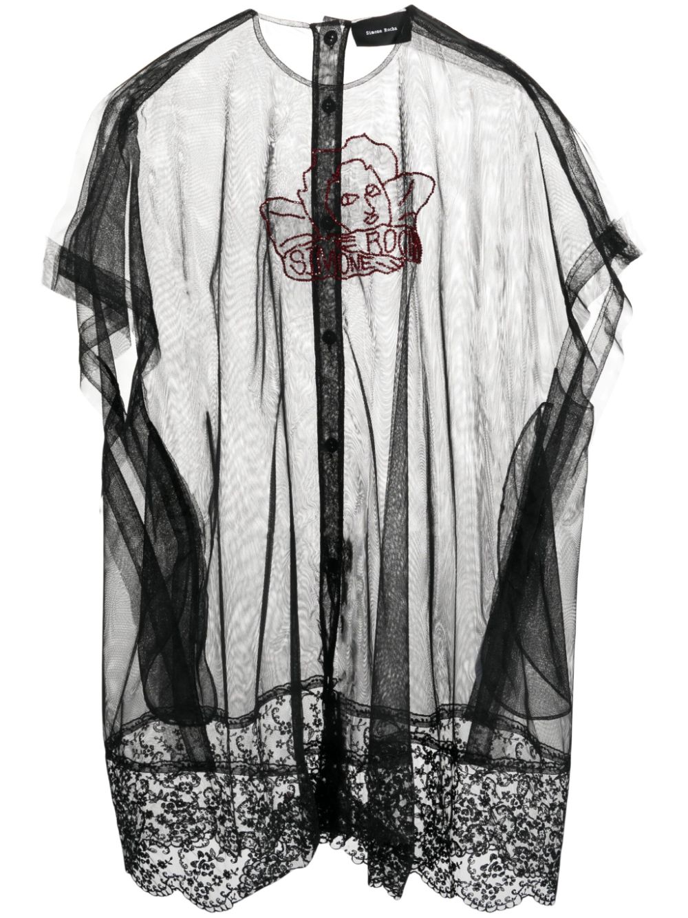 Semi-sheer lace-trim tunic - Black