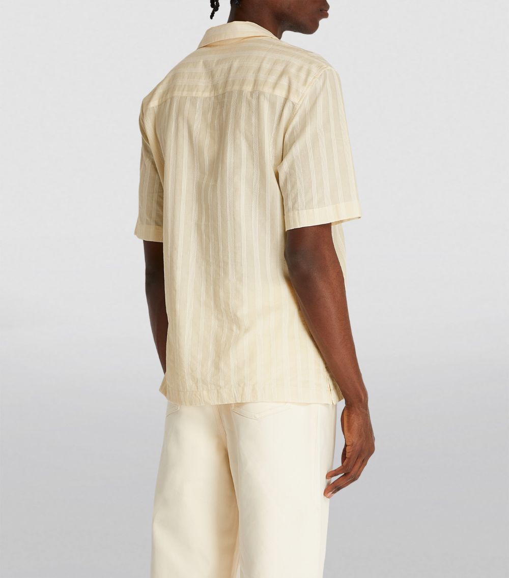 Embroidered Stripe Notched Collar Shirt