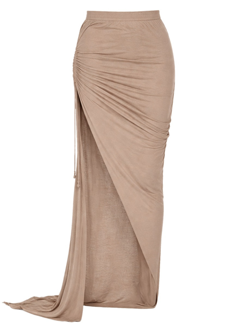 Beige Solid Maxi Skirt