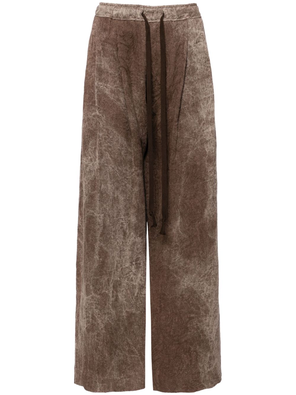 Stonewashed print drawstring trousers - Brown