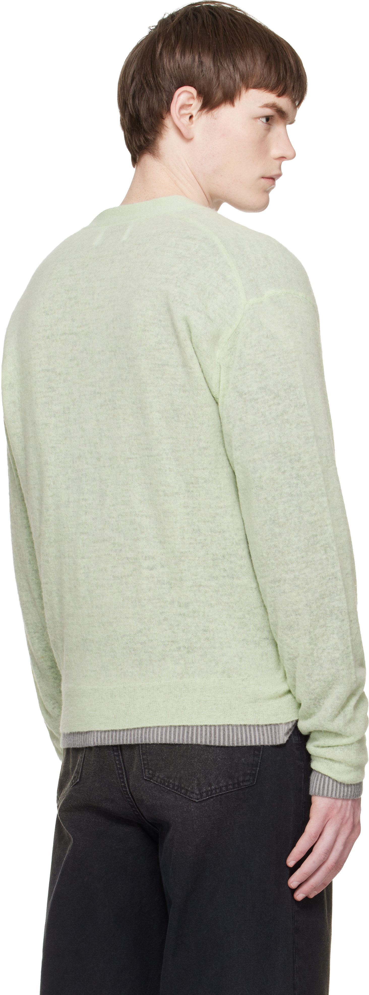 Green Knit V Neck Cardigan