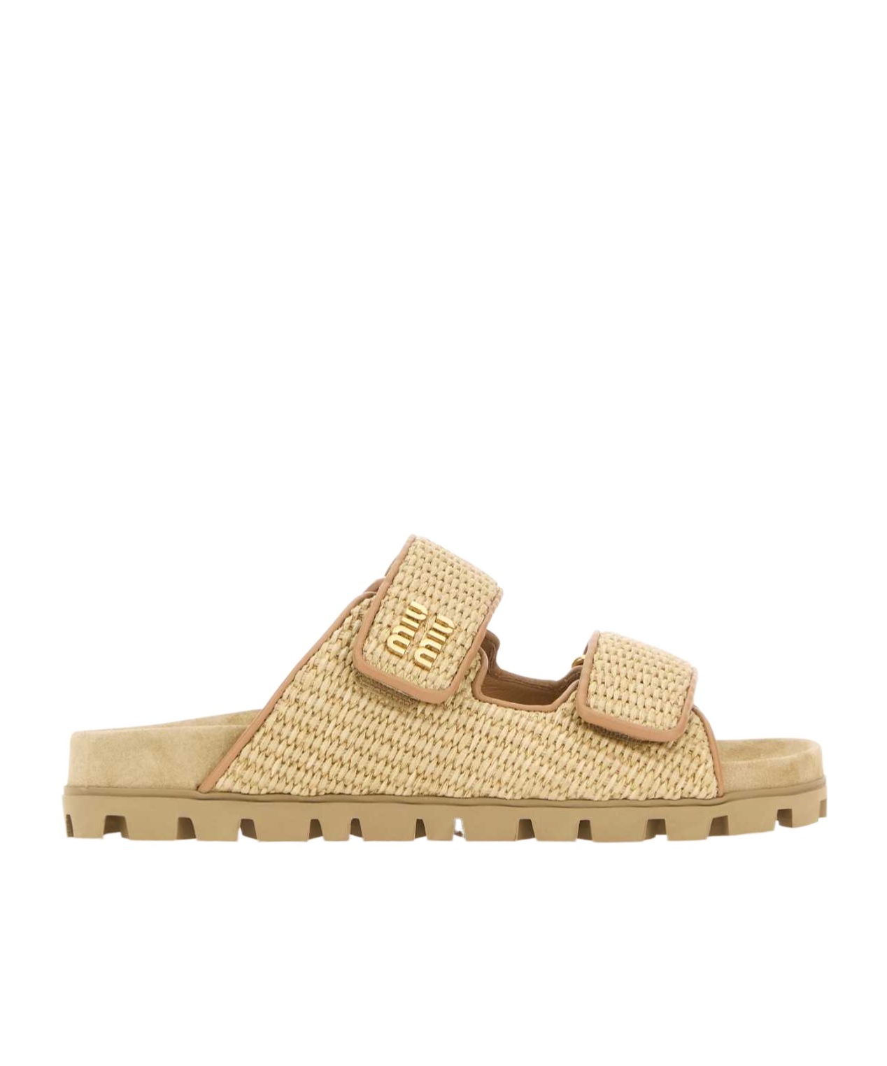 Raffia-effect woven fabric slides