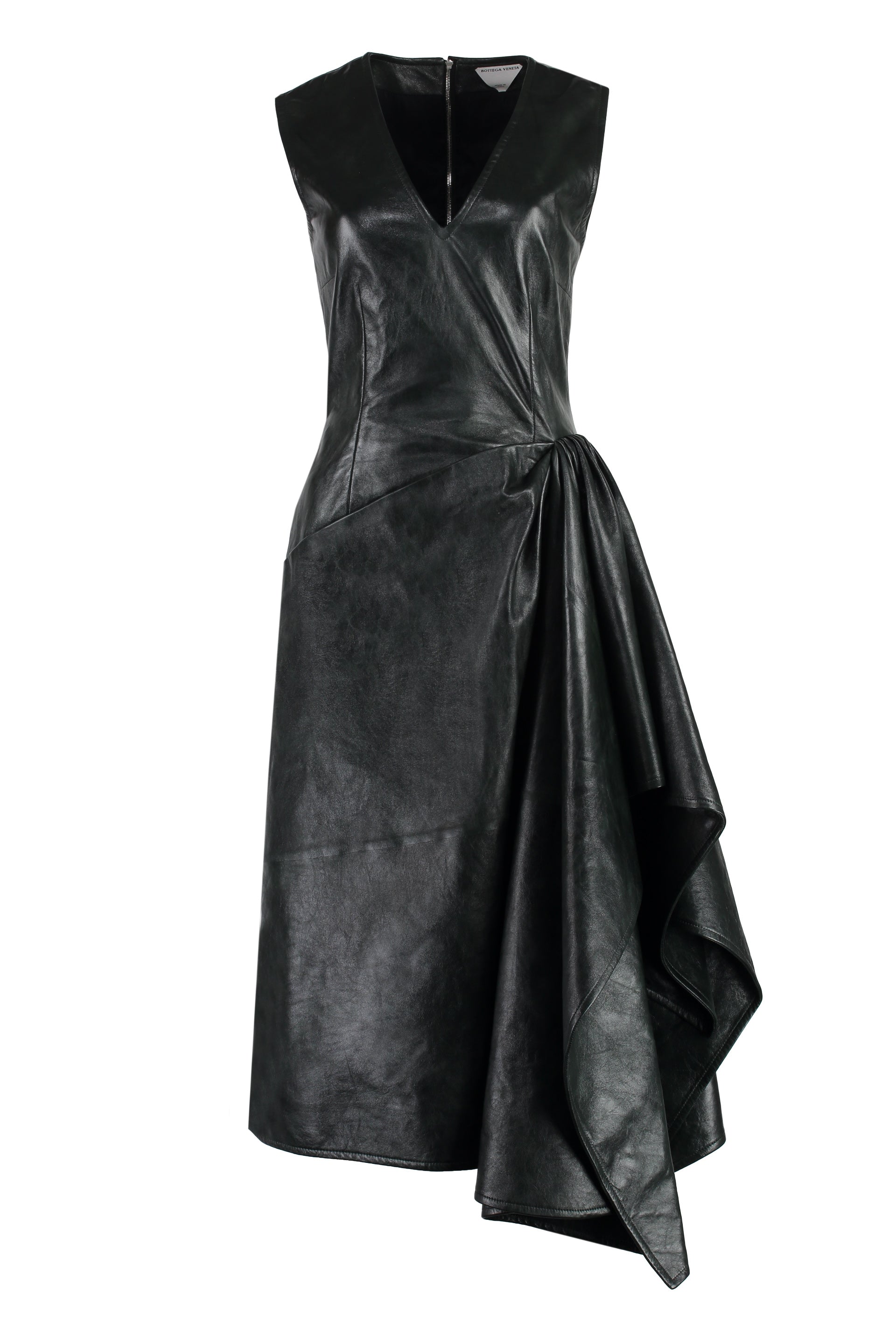 Asymmetric Hem Leather Dress
