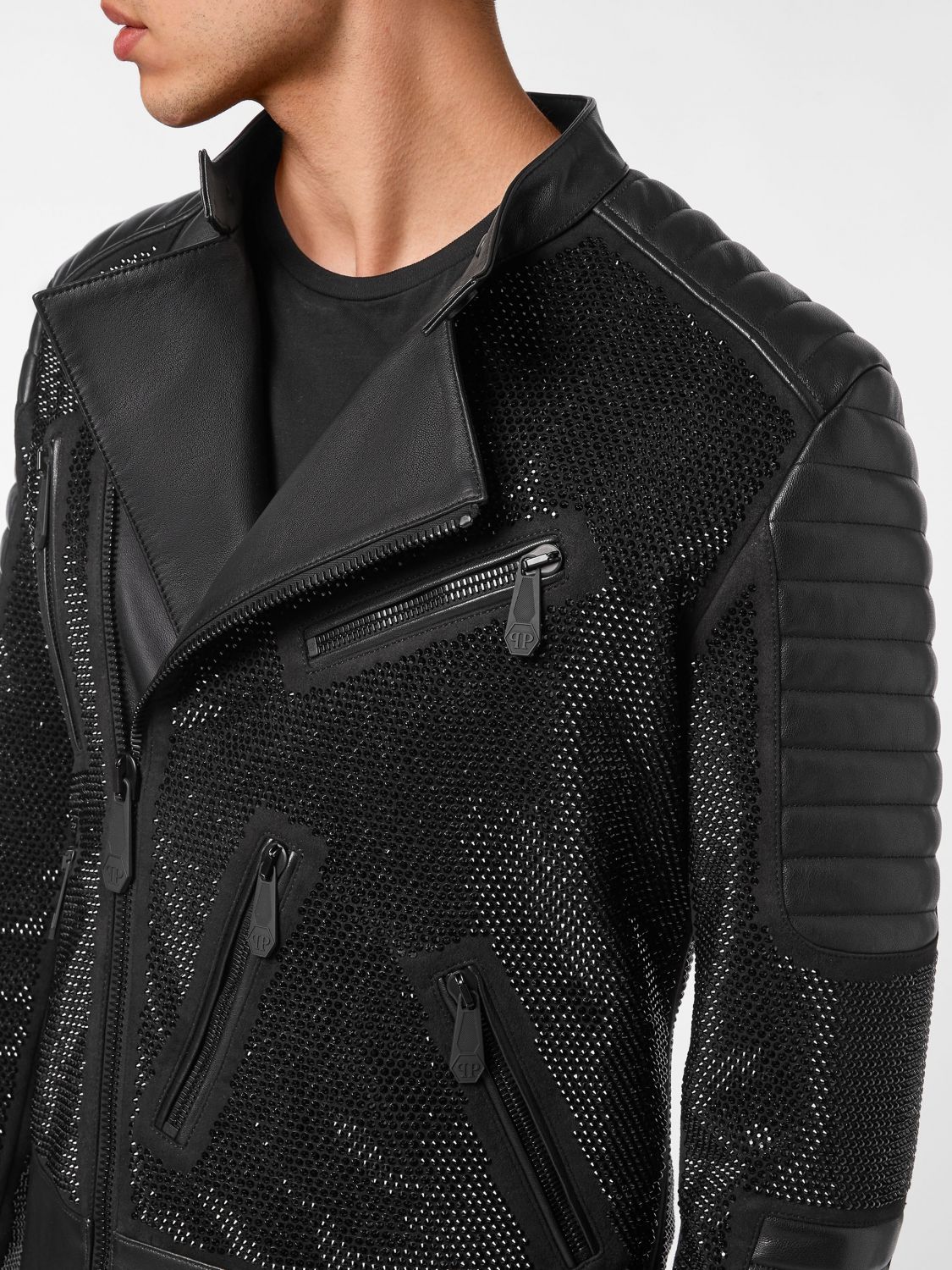 Leather disco biker jacket - Black