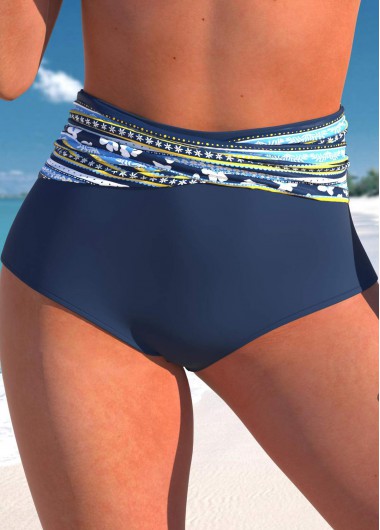 Modlily High Waisted Floral Print Navy Bikini Botto