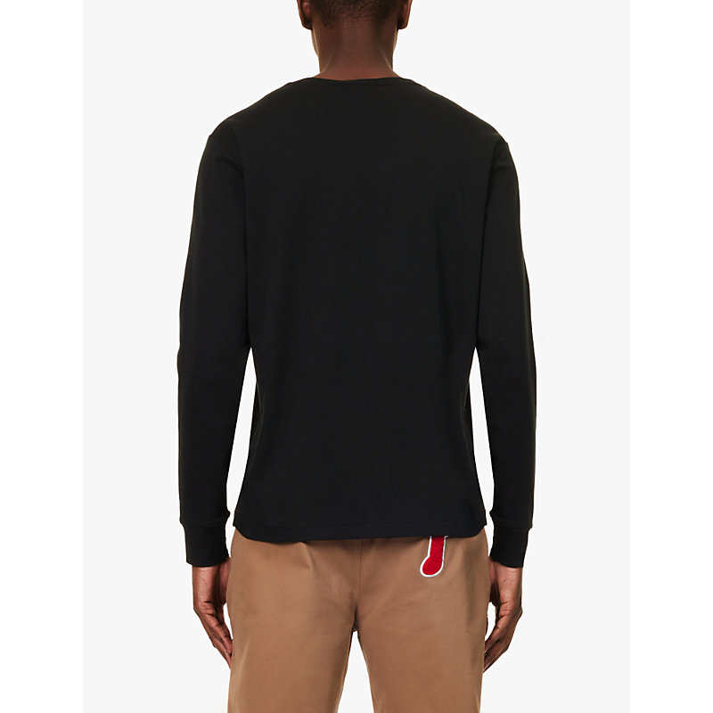 Mens Black Logo-embroidered Long-sleeved Cotton-jersey T-shirt