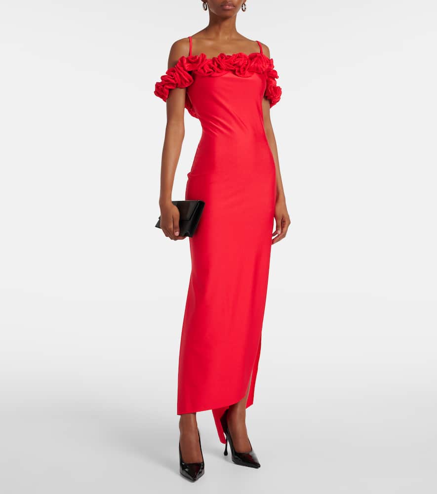 Floral-appliqué jersey gown