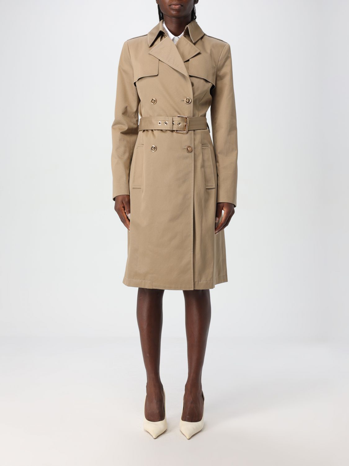 Double-breasted cotton trench coat - Neutrals