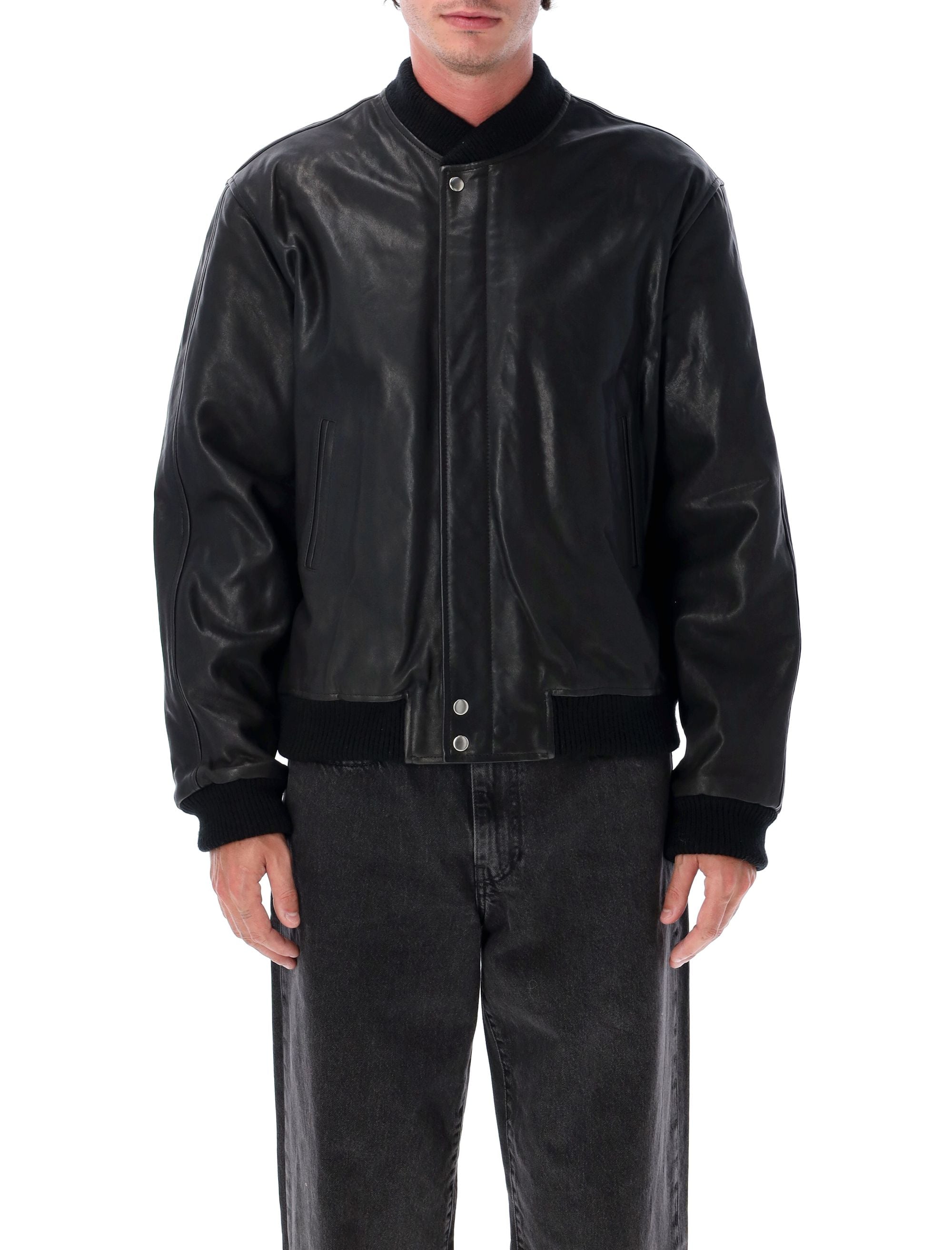 Cropped Leather Bomber Jacket - Size L