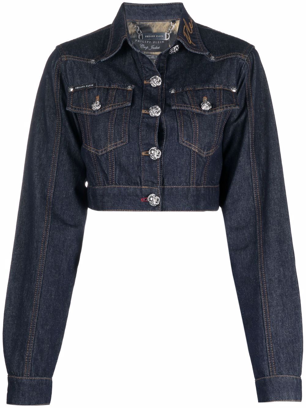 Chains cropped denim jacket - Blue
