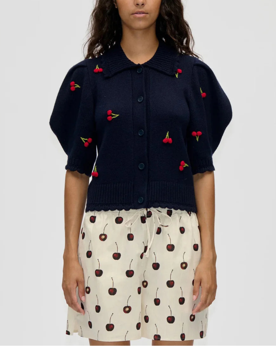 Bobble Knit Polo Cardigan