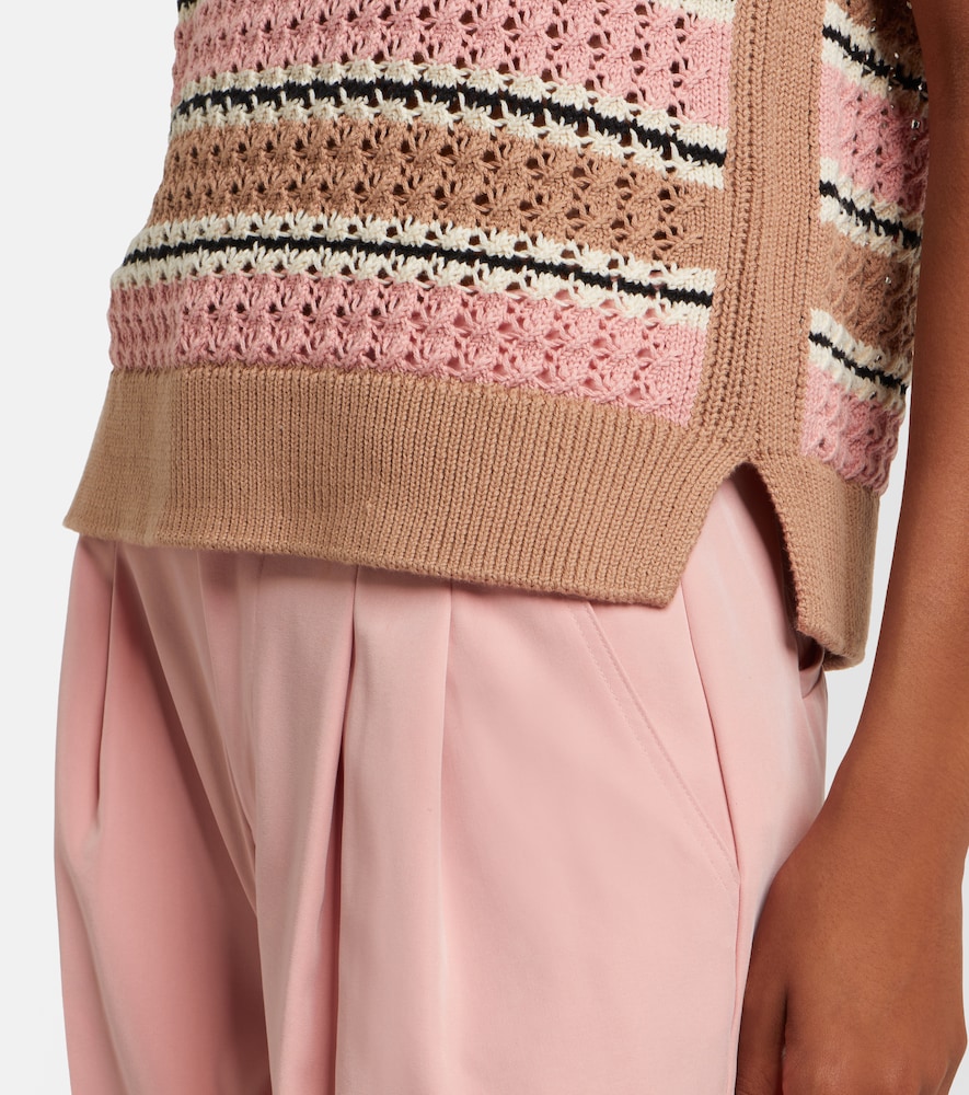 Deeley striped cotton pointelle top