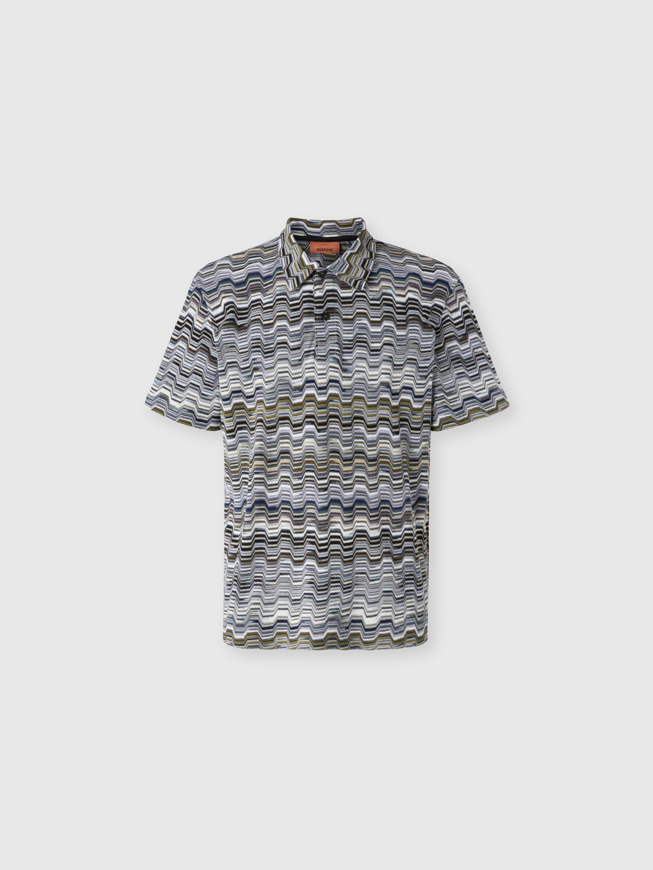 Missoni - Cotton polo shirt with Raschel knit and Greek motif, Men, Green