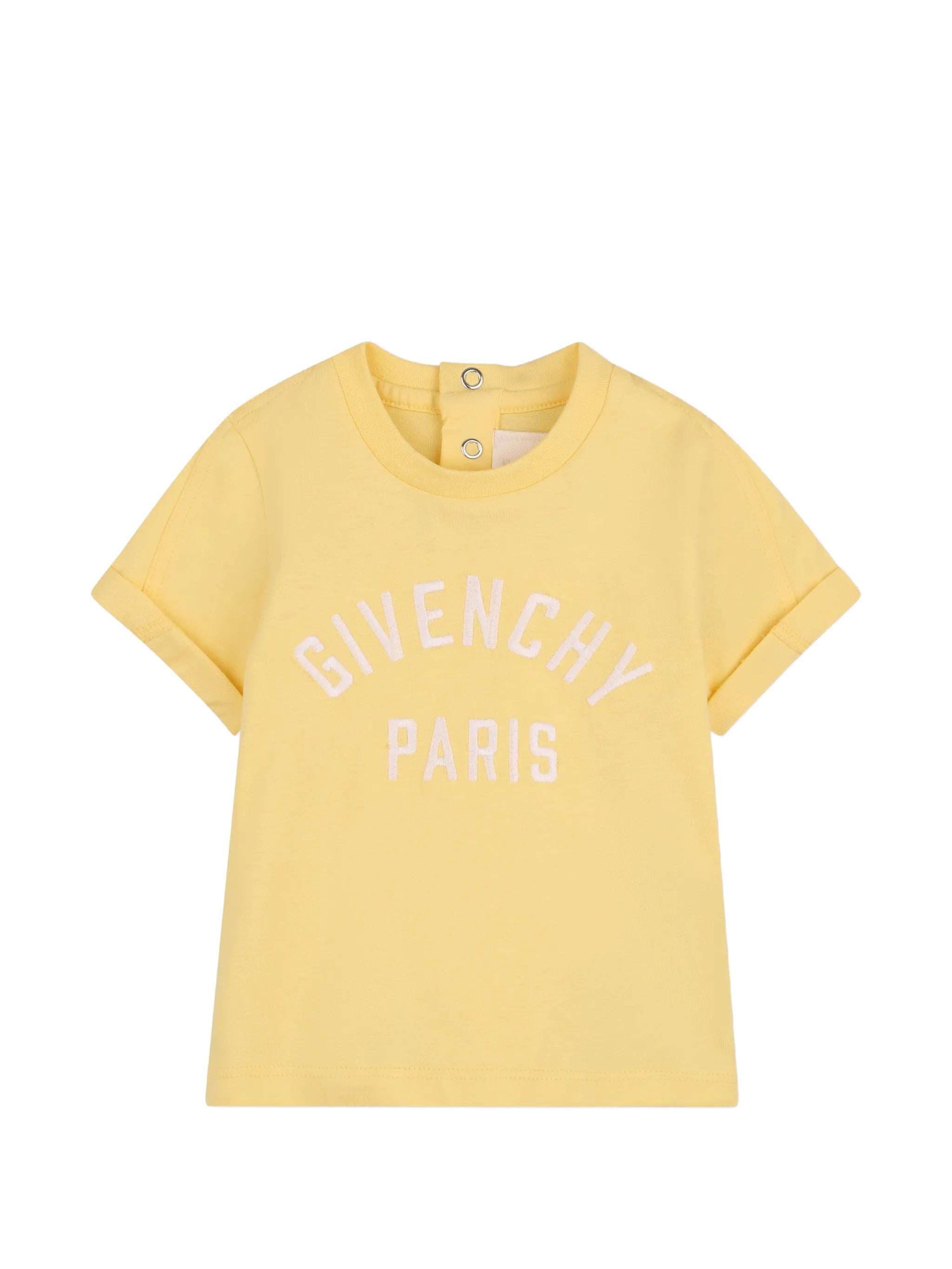Kids' Embroidered Logo Neck T-shirt with Snap Button Closure