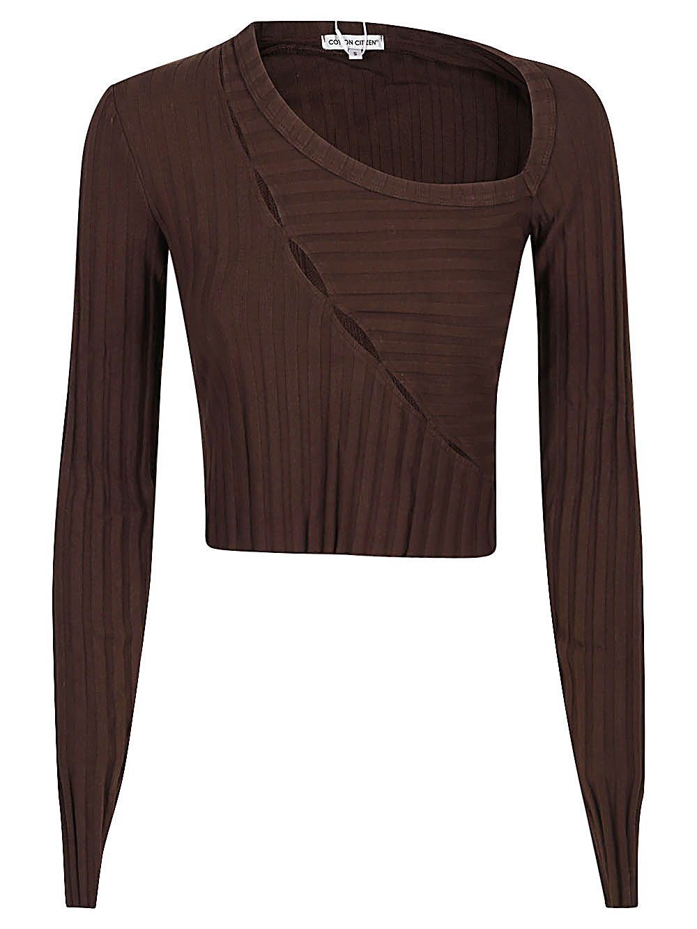 Brown Brown Asymmetrical Collar Crop Top