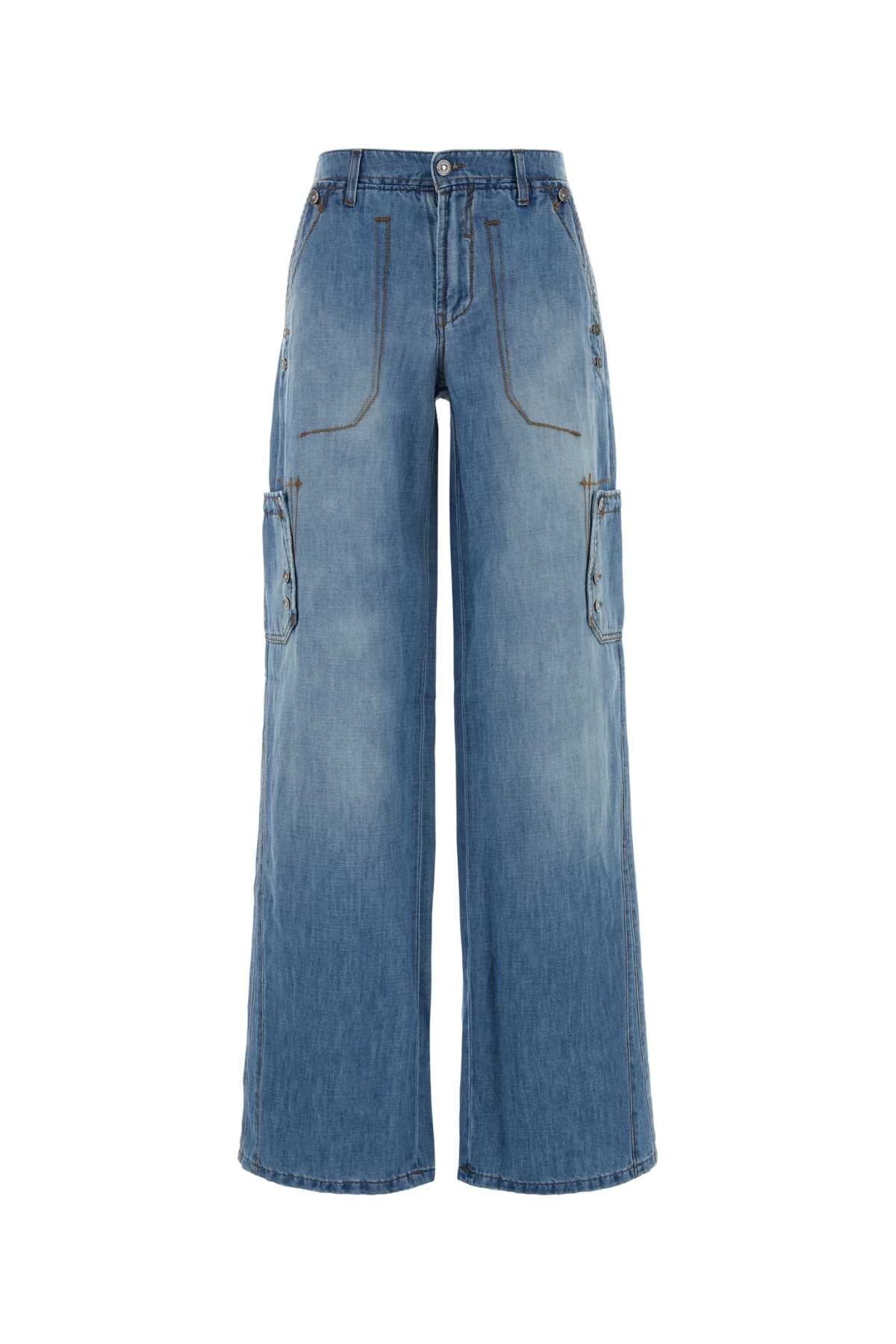 Cotton-Linen Cargo Jeans — Blue