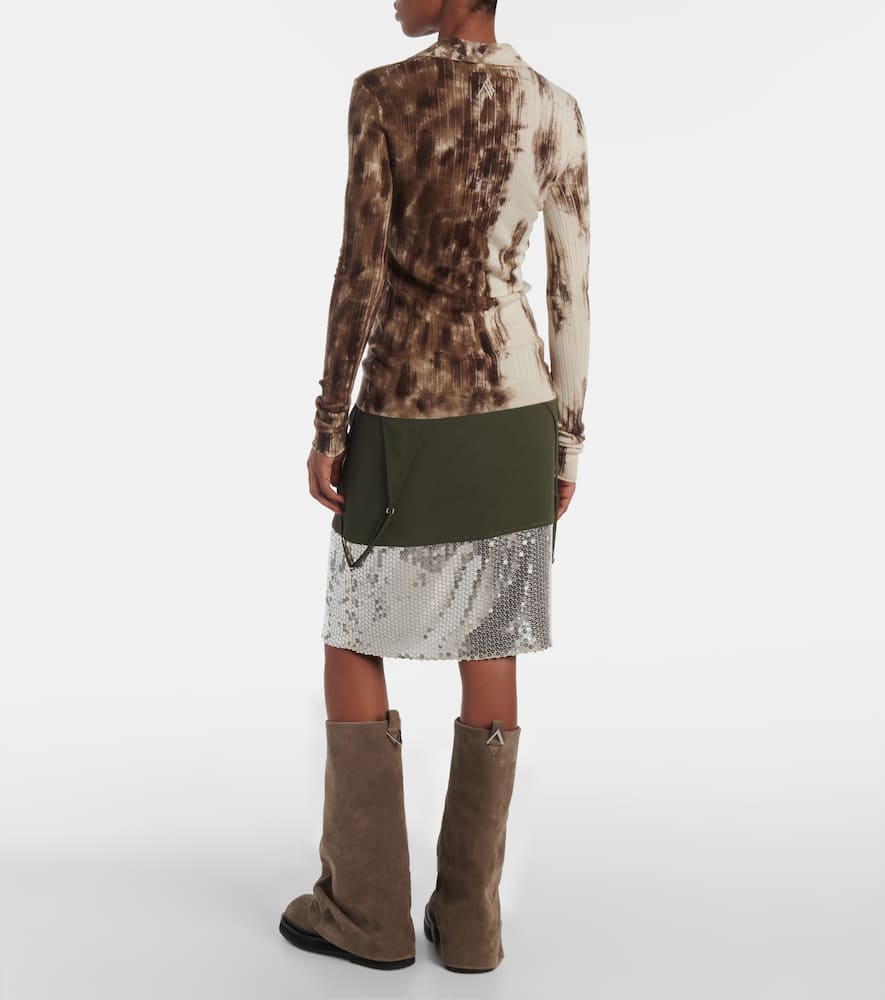 Printed cashmere and silk polo sweater