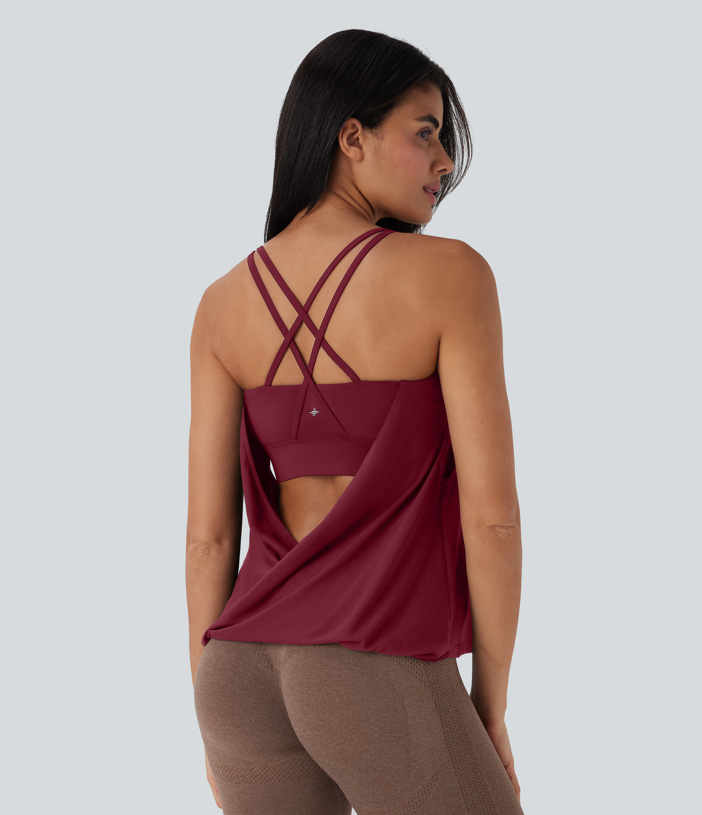 Double Straps Pleated Quick Dry Yoga Cami Top DD-F Cups Tank Top - Tibetan Red