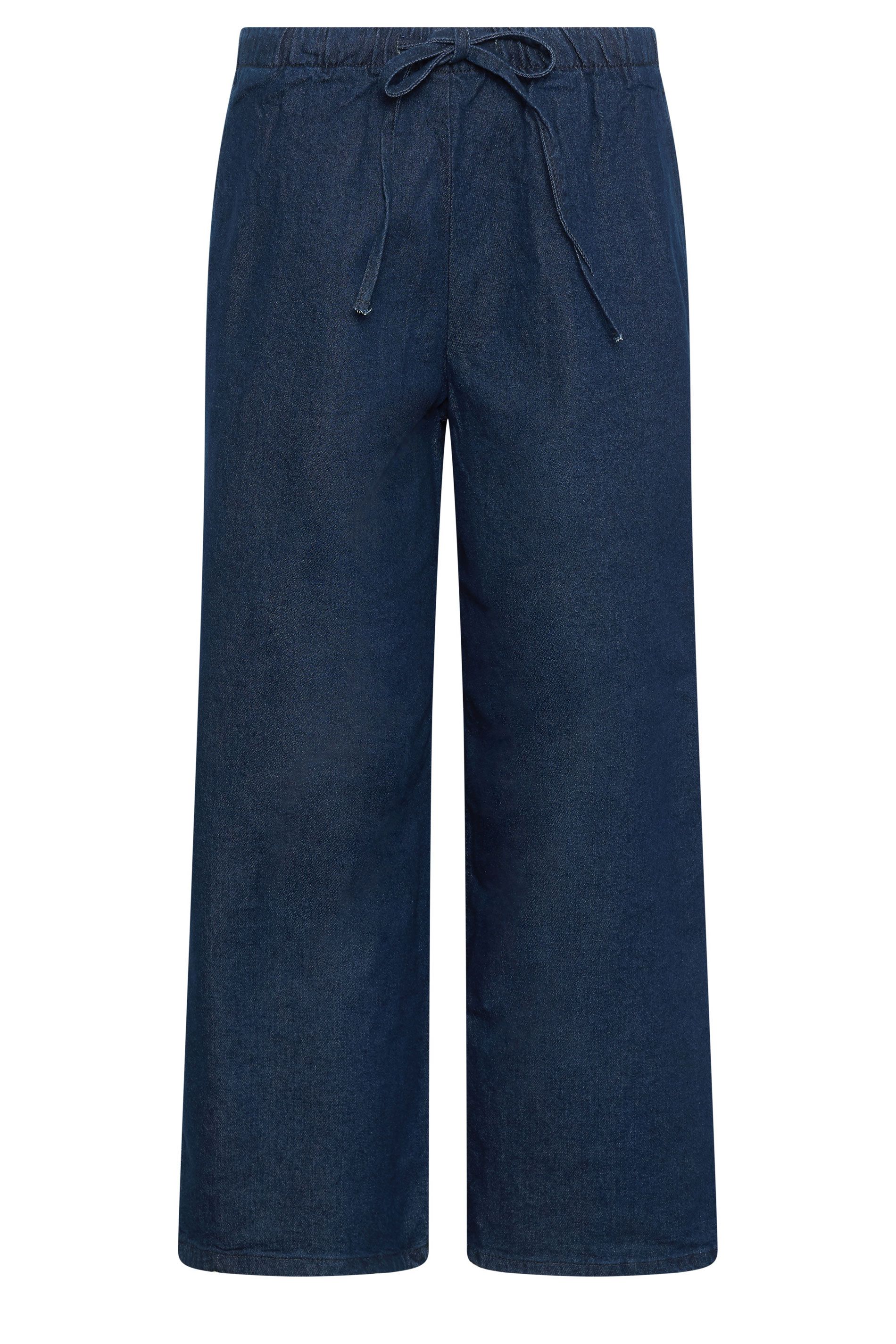 PixieGirl Women's Petite Wide Leg Drawstring Jeans in Blue