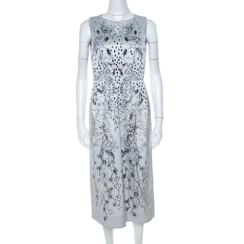 Matthew Williamson Grey Floral Print Cotton Blend Sleeveless Dre