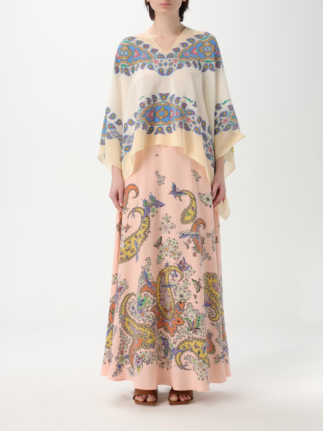 Paisley-print silk poncho - Neutrals