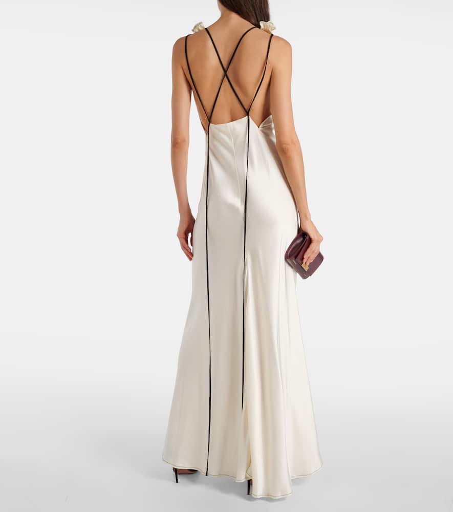 Gathered open-back crêpe satin gown