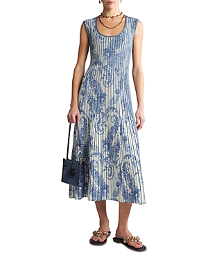 Paisley Print Pleated Midi Dress
