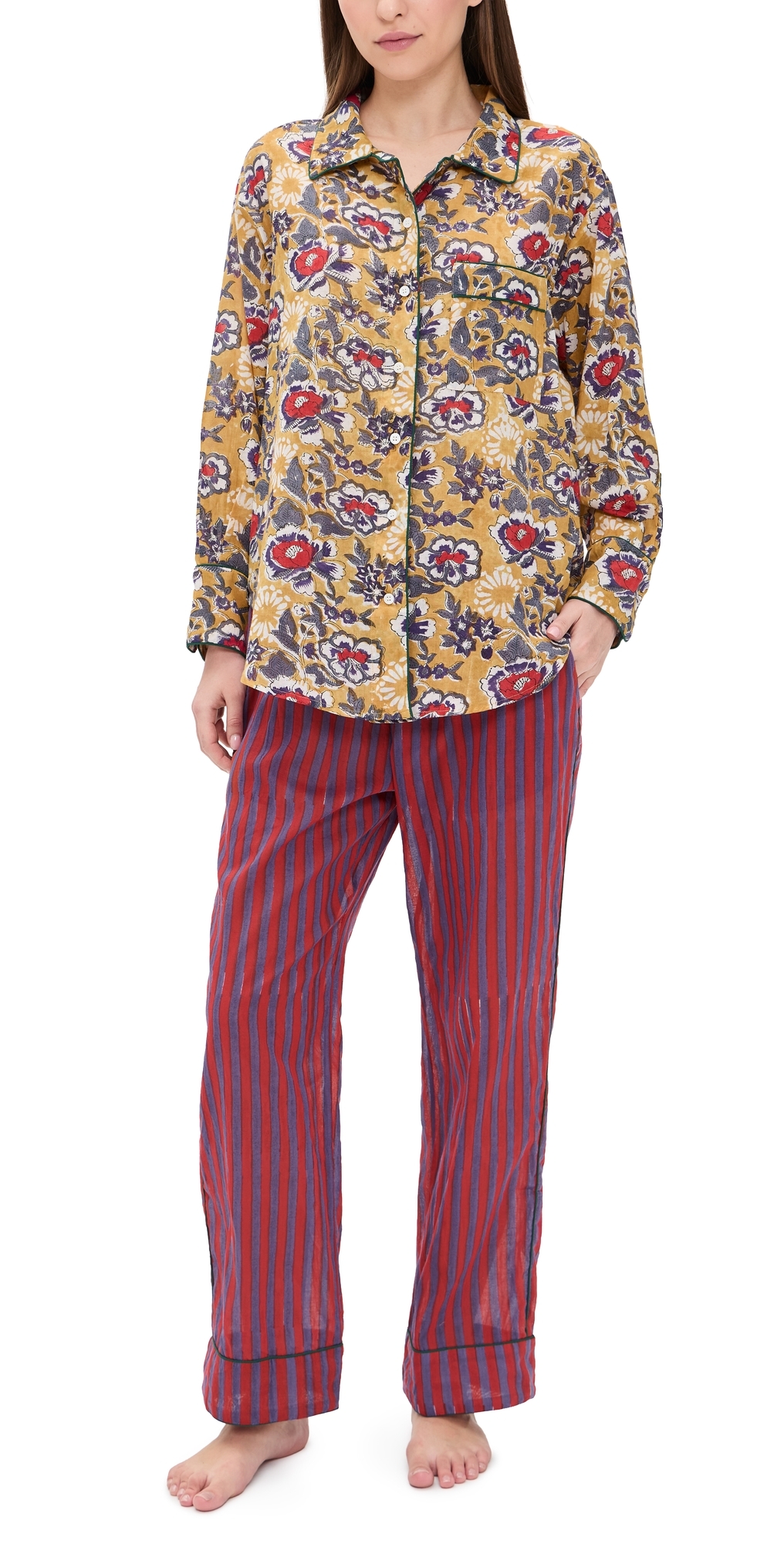 Long Pajama Set Purple & Burgundy Flowers