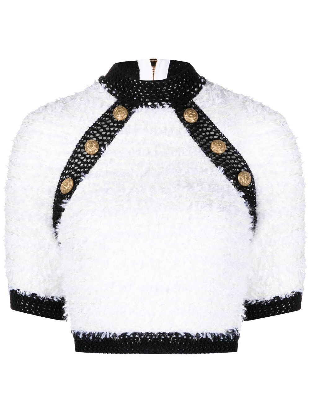 Button-embellished tweed crop top - White